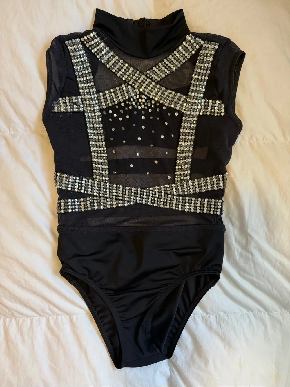 Kids Black Rhinestone Dance Costume Leotard